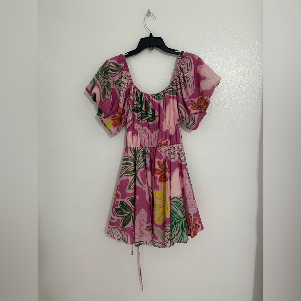 Midnight Doll Floral Pink Midi Dress with Tie Waist